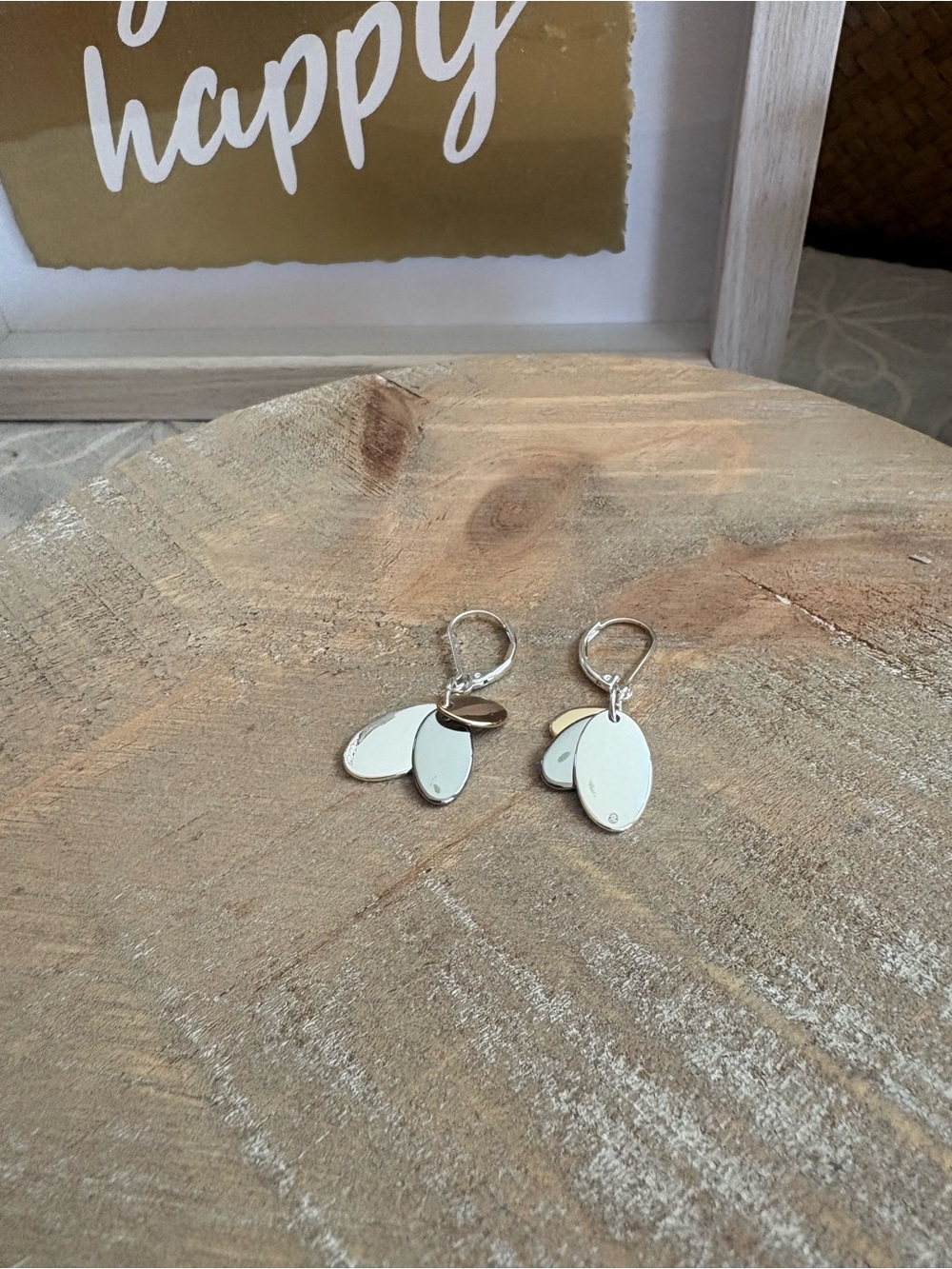 Nine West Layered Oval Tri-Tonne Drop Earrings